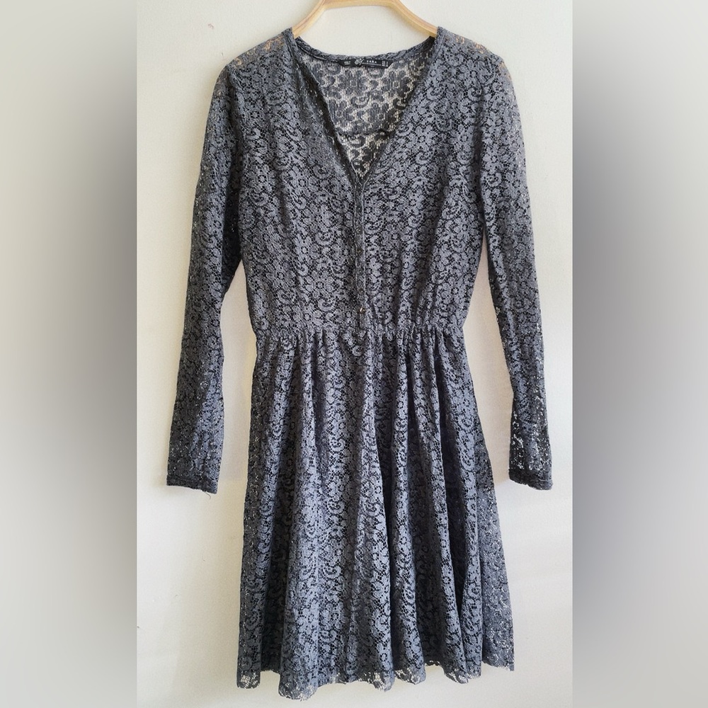 Zara Trafa Gray Lace Dress with Slip